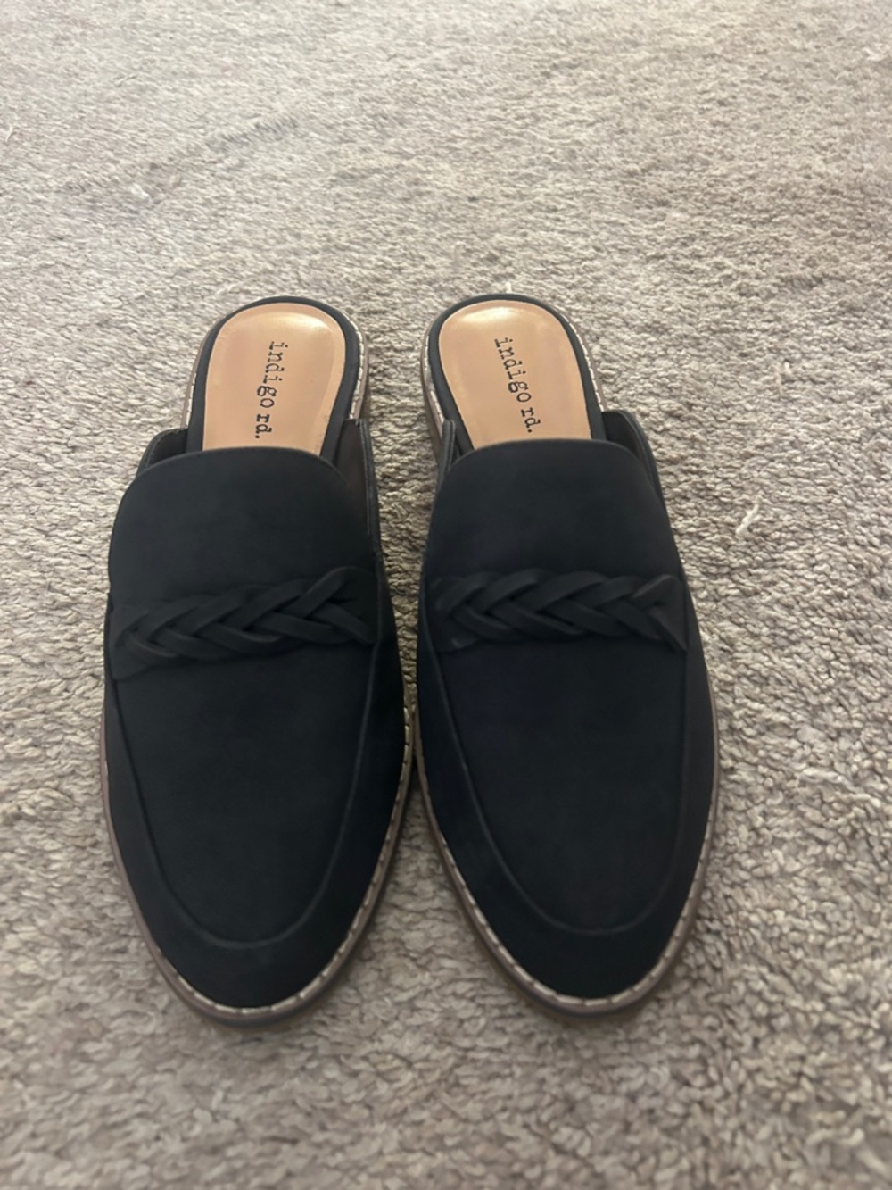Indigo Black Braided Mule Loafers